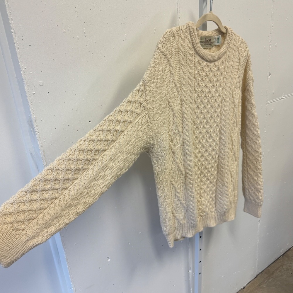 Vintage Aran Sweater Market Ireland Men's Wool Cable Fisherknit Knit Sweater XL - Picture 4 of 8